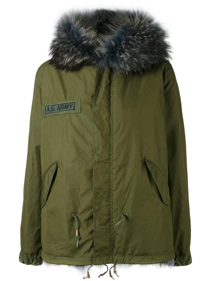 As65 - Short Parka Coat - Women - Cotton/leather/rabbit Fur/viscose - Xs, Green, Cotton/leather/rabbit Fur/viscose
