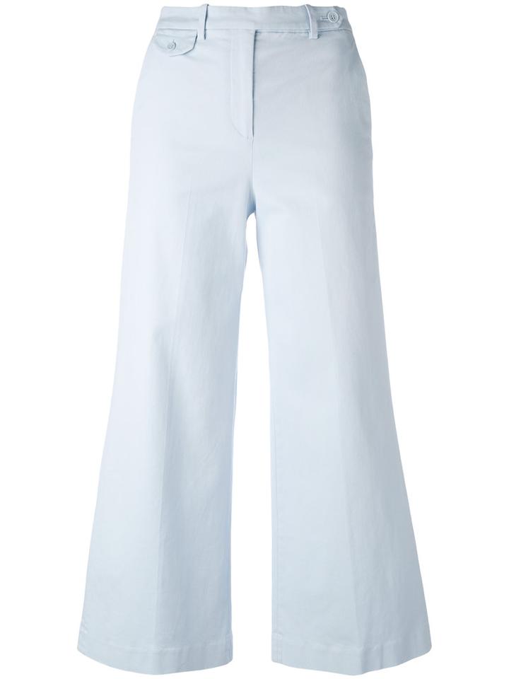 Theory - Wide Leg Cropped Trousers - Women - Cotton/spandex/elastane - 4, Blue, Cotton/spandex/elastane