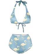 Nos Beachwear Printed High-waist Bikini Set - Blue