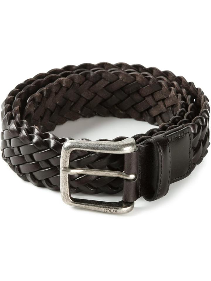 Tod's Braided Belt, Men's, Size: 85, Brown, Leather