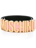 Moschino Logo Plaque Belt, Women's, Size: 85, Pink/purple, Leather