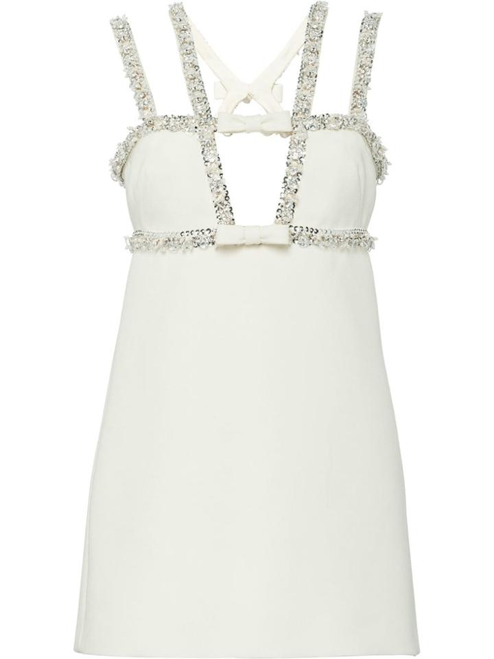 Miu Miu Jewel-trim Mini Dress - White