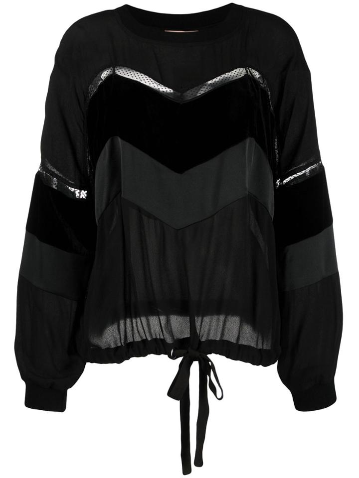 Twin-set Paneled Drawstring Blouse - Black