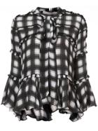 Preen Line Checked Pussy Bow Blouse - Black