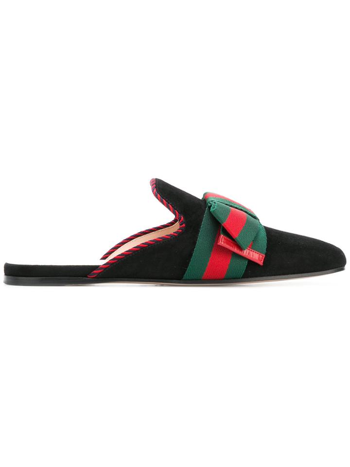 Gucci Sylvie Bow Embellished Slippers - Black