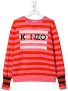 Kenzo Kids Teen Striped Embroidered Logo Jumper - Pink