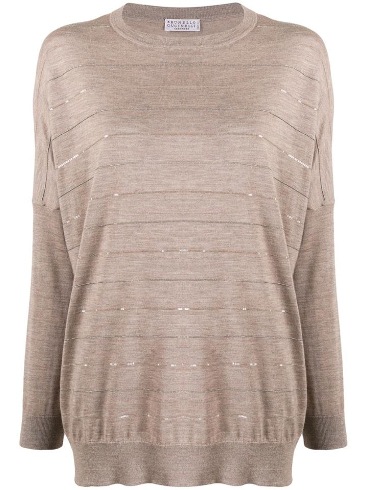 Brunello Cucinelli Dropped Shoulder Striped Sweater - Neutrals