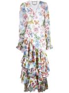 Alexis Long Floral Print Dress - White