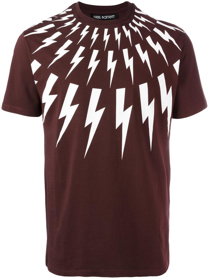 Neil Barrett Lightning Bolt Print T-shirt, Men's, Size: Medium, Red, Cotton