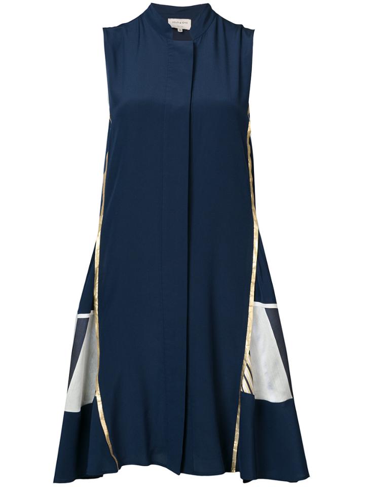 Zeus+dione Metallic Trim Contrast Panel Dress - Blue