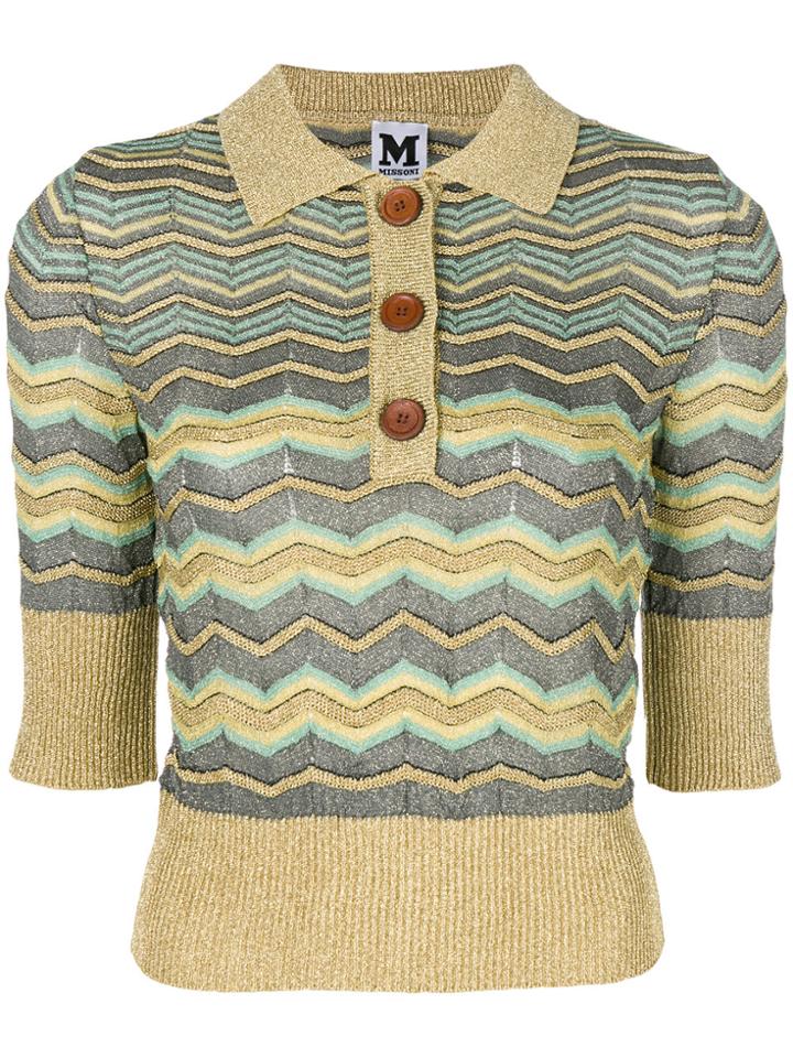 M Missoni Lamé Zig-zag Polo Shirt - Metallic