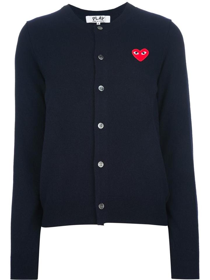 Comme Des Garçons Play Embroidered Heart Cardigan, Women's, Size: Large, Blue, Wool