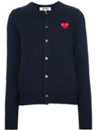 Comme Des Garçons Play Embroidered Heart Cardigan, Women's, Size: Large, Blue, Wool