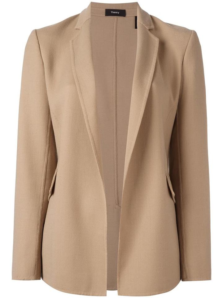 Theory Flap Pockets Open Blazer, Women's, Size: 10, Nude/neutrals, Virgin Wool/spandex/elastane/polyester/polyurethane