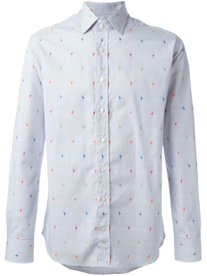Etro Flamingo Print Shirt, Men's, Size: 40, Blue, Cotton