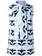 Miu Miu - High Tied Neck Tank - Women - Cotton - 42, Women's, Blue, Cotton