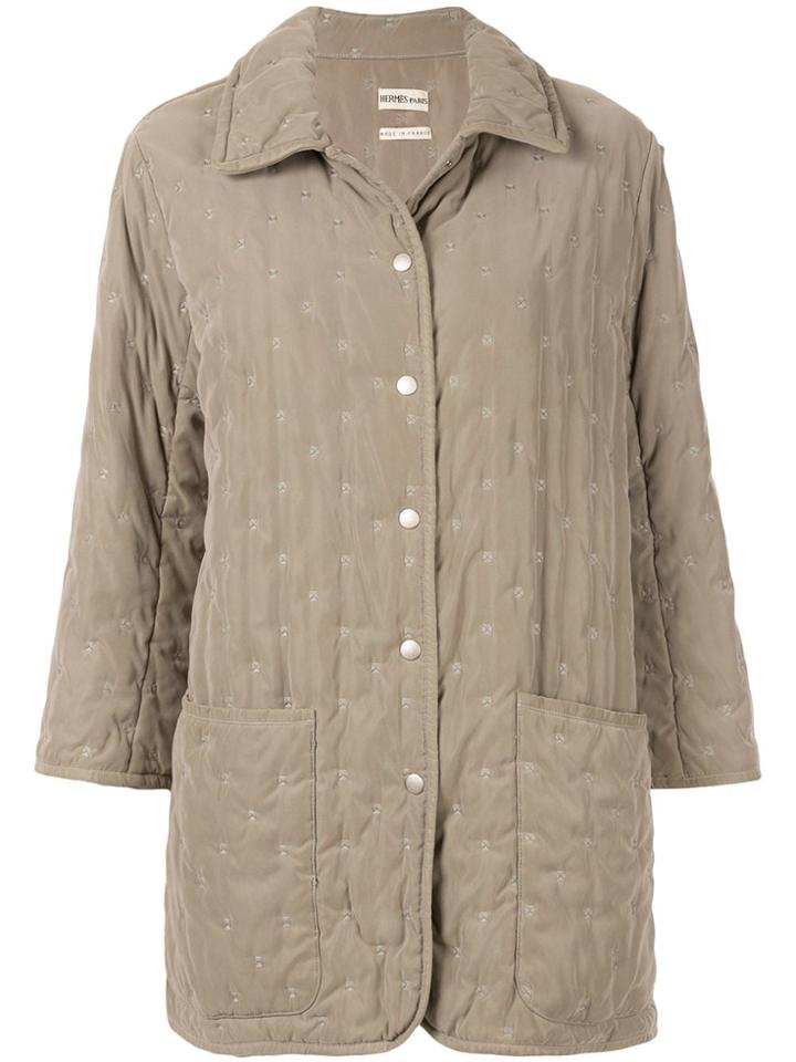 Hermès Pre-owned Square Embroidery Thigh-length Coat - Brown