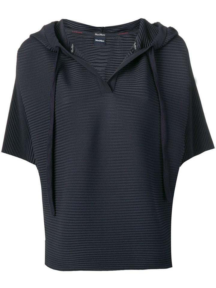 Max Mara Ribbed Half Sleeve Hooded Top - Blue
