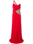 Versace Chain Embellished Gown - Red