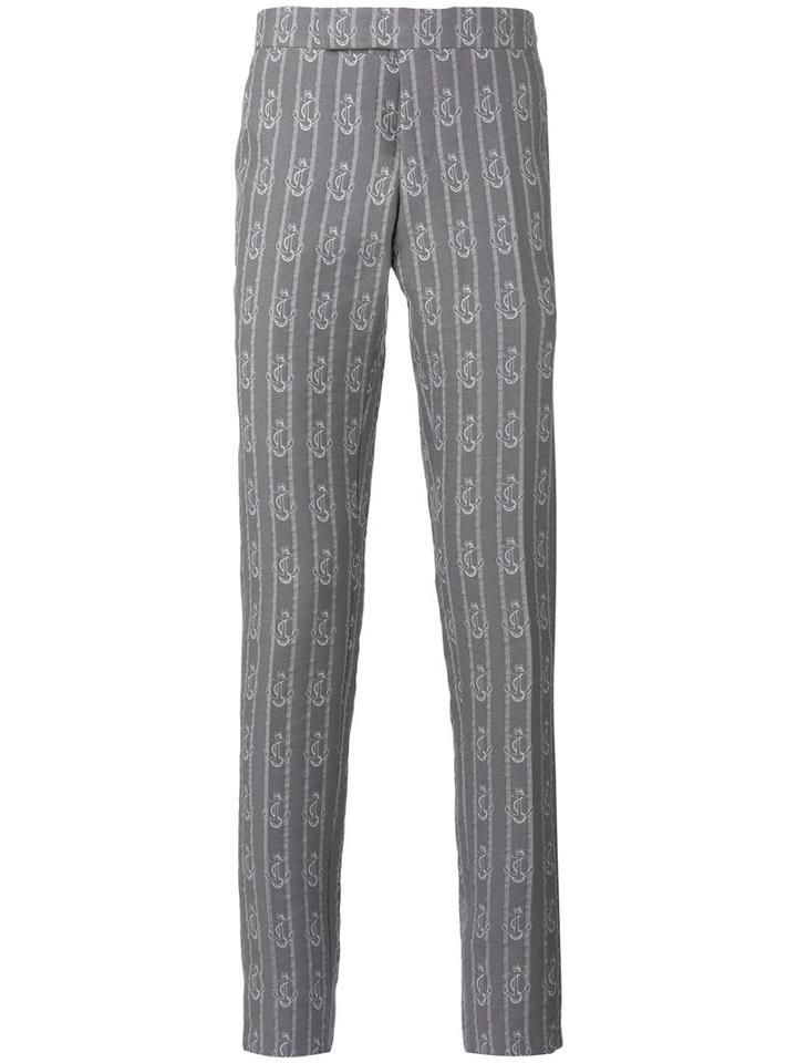 Thom Browne - Anchor Print Striped Trousers - Men - Cotton/polyurethane/cupro - 3, Grey, Cotton/polyurethane/cupro