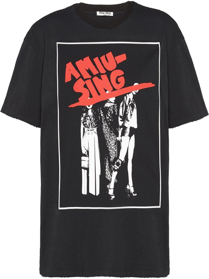 Miu Miu Noir Print Oversized T-shirt - Black