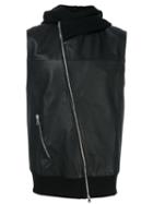 Lost & Found Rooms - Hooded Leather Gilet - Men - Cotton/goat Skin/spandex/elastane - S, Black, Cotton/goat Skin/spandex/elastane