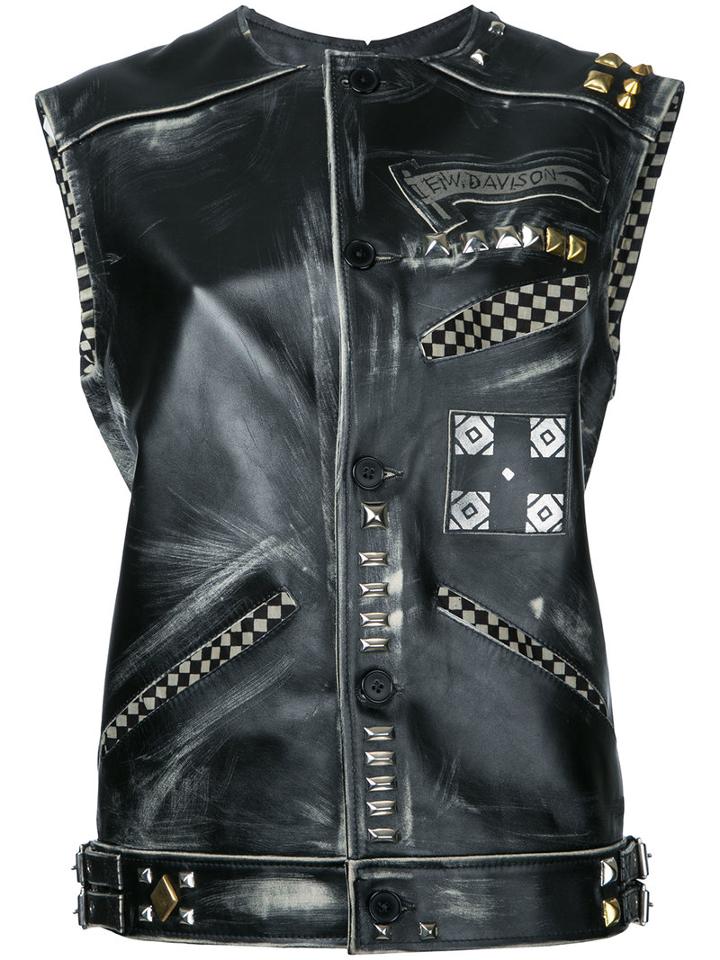 Heikki Salonen - Riveted And Printed Vest - Women - Cotton/leather - M, Black, Cotton/leather