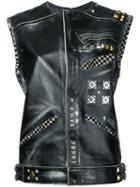 Heikki Salonen - Riveted And Printed Vest - Women - Cotton/leather - M, Black, Cotton/leather