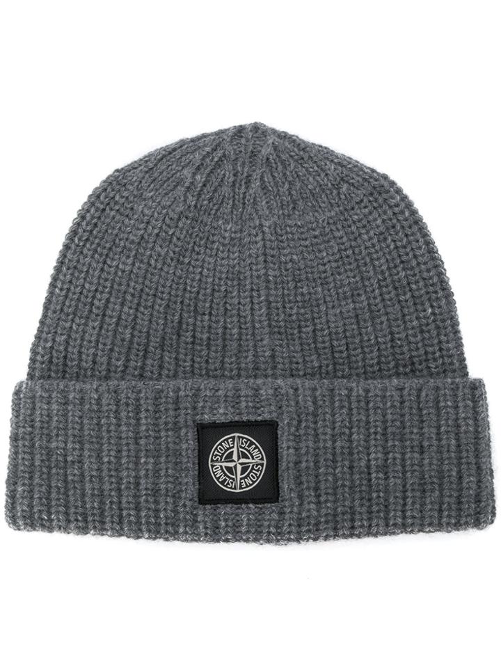 Stone Island Turned-up Hem Ribbed Beanie - Grey