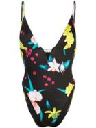 Fleur Du Mal Floral One Piece V Wire Swimsuit - Black
