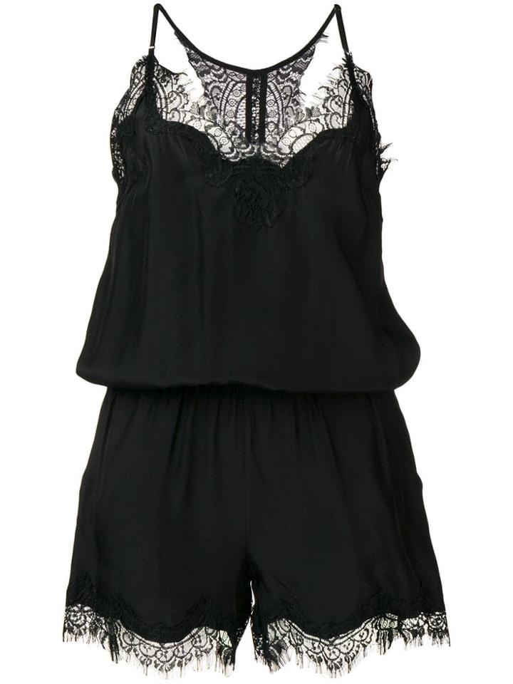 Gold Hawk Lace-hem Playsuit - Black