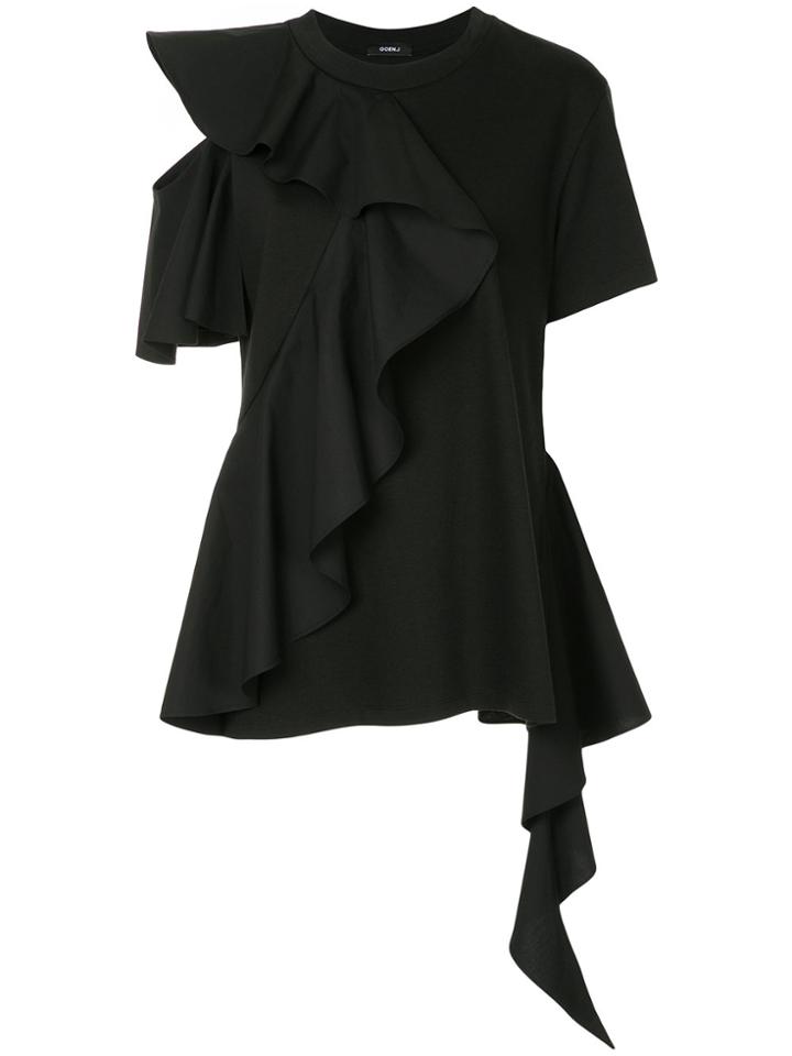 Goen.j Poplin Ruffle-trimmed Jersey T-shirt - Black