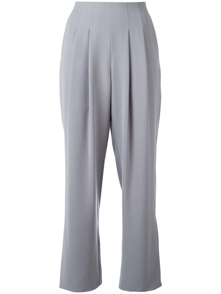 Armani Collezioni Pleated Cropped Trousers, Women's, Size: 44, Grey, Polyester