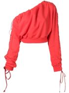 Unravel Project One-shoulder Lace-up Sweatshirt - Red