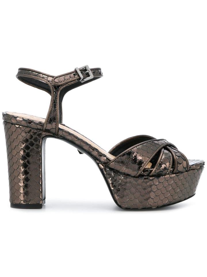 Schutz Snakeskin Platform Sandals - Brown