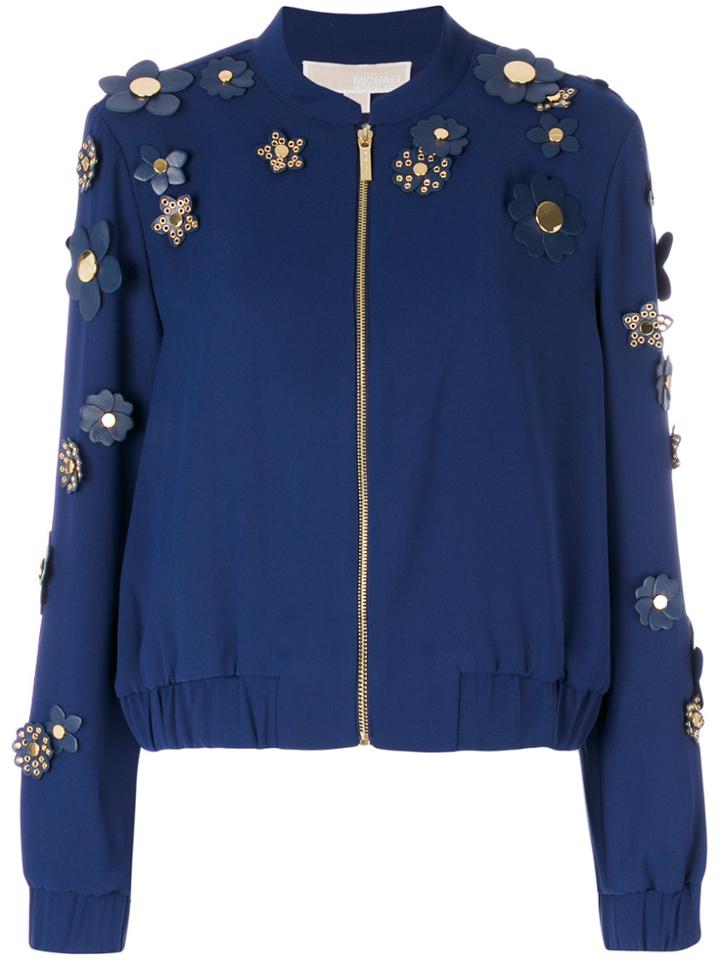 Michael Michael Kors Flower Embellished Bomber Jacket - Blue