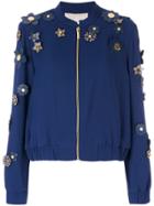 Michael Michael Kors Flower Embellished Bomber Jacket - Blue