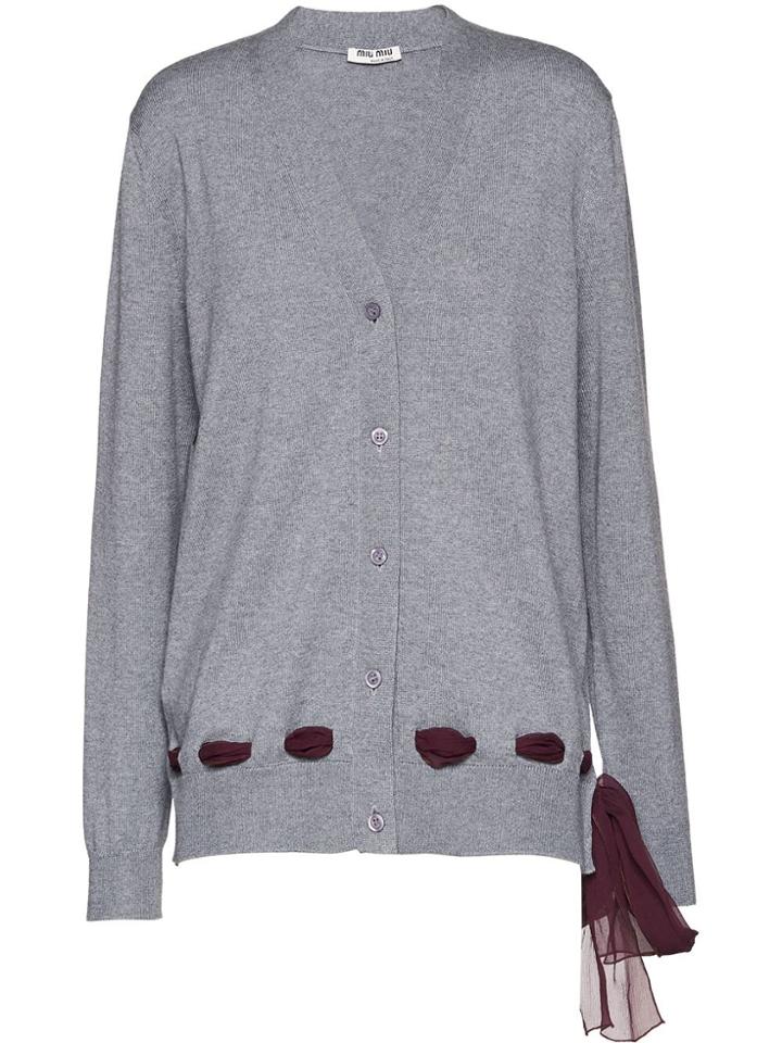Miu Miu Bow Detail Cardigan - F0193 Stone