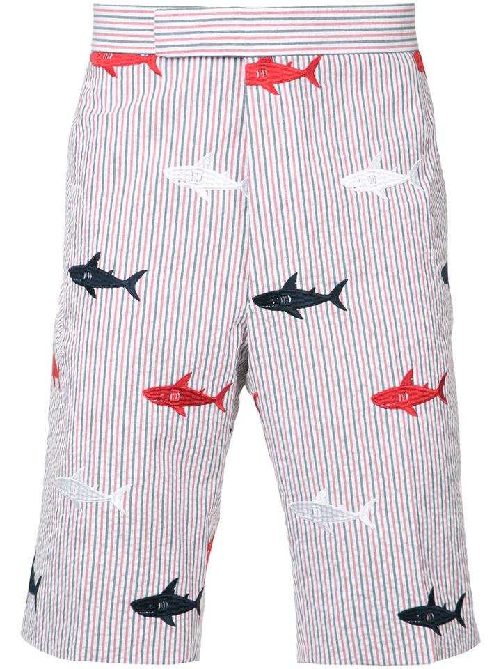 Thom Browne - Embroidered Sharks Striped Bermudas - Men - Cotton - 3, Red, Cotton