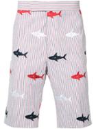 Thom Browne - Embroidered Sharks Striped Bermudas - Men - Cotton - 3, Red, Cotton