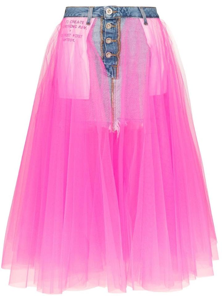Unravel Project Tulle Detail Denim Skirt - Pink