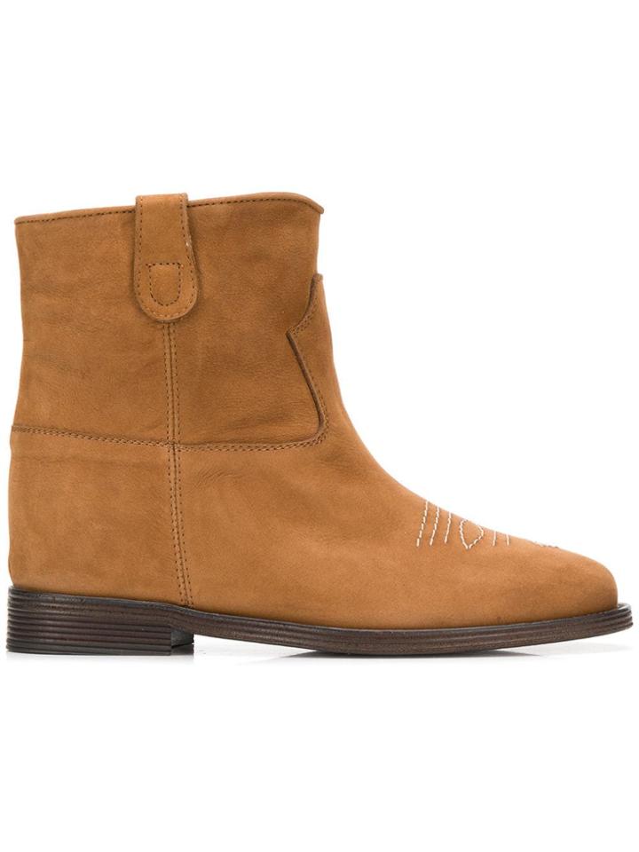 Via Roma 15 Contrast Stitch Ankle Boots - Brown