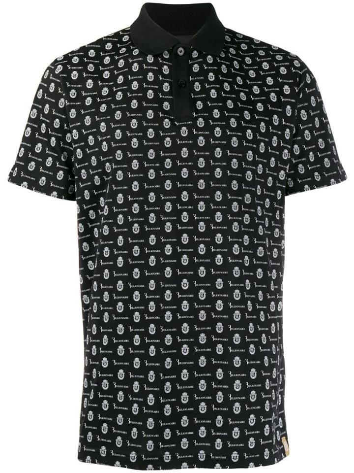 Billionaire Crest Print Polo Shirt - Black