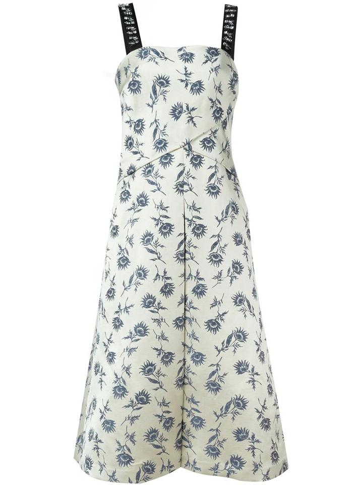 Tory Burch Embellished Strap Floral Dress, Women's, Size: 6, Nude/neutrals, Linen/flax/polyester