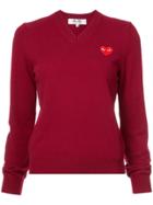 Comme Des Garçons Play V-neck Heart Embroidered Sweater