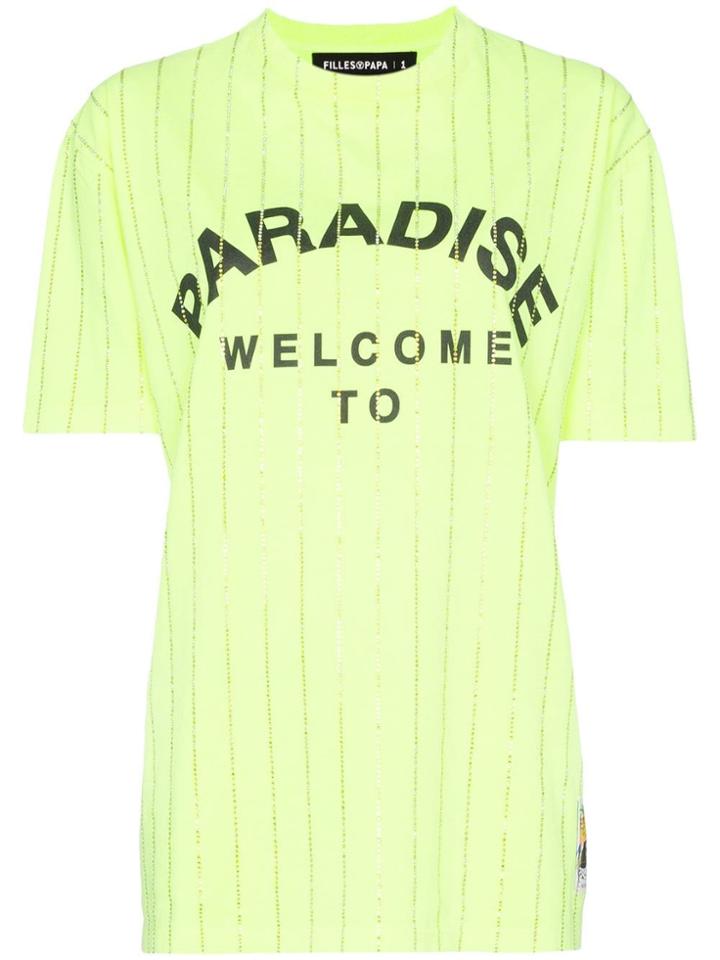 Filles A Papa Paradise Crystal Embellished Cotton T-shirt - Yellow