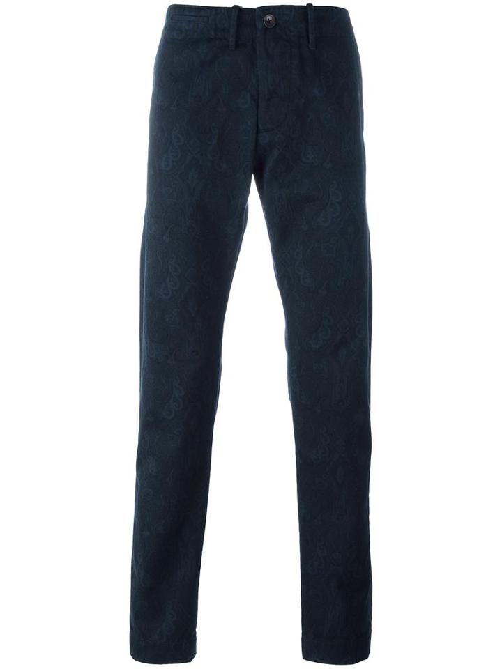 Incotex Paisley Print Trousers, Men's, Size: 34, Blue, Cotton/wool
