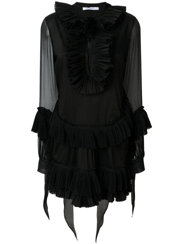 Givenchy Pleated A-line Short Dress - Black