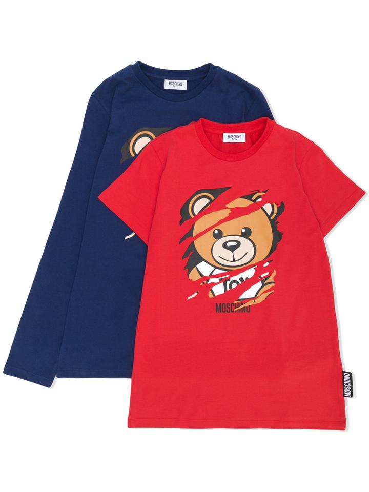 Moschino Kids Teen Scratched Teddy Print Top Set - Blue