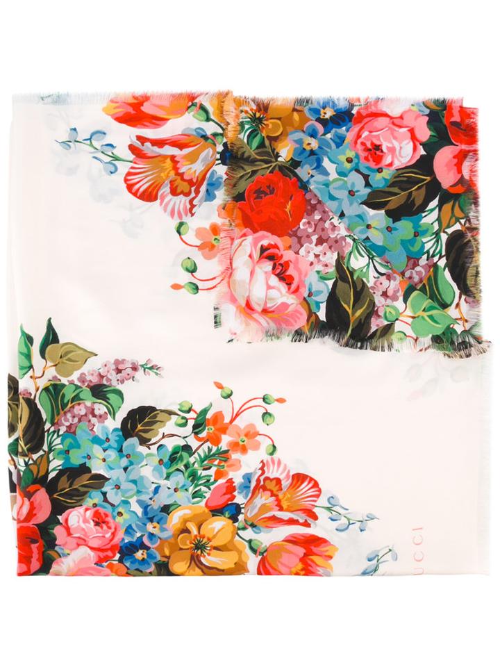 Gucci Floral Print Scarf, Women's, Nude/neutrals, Silk